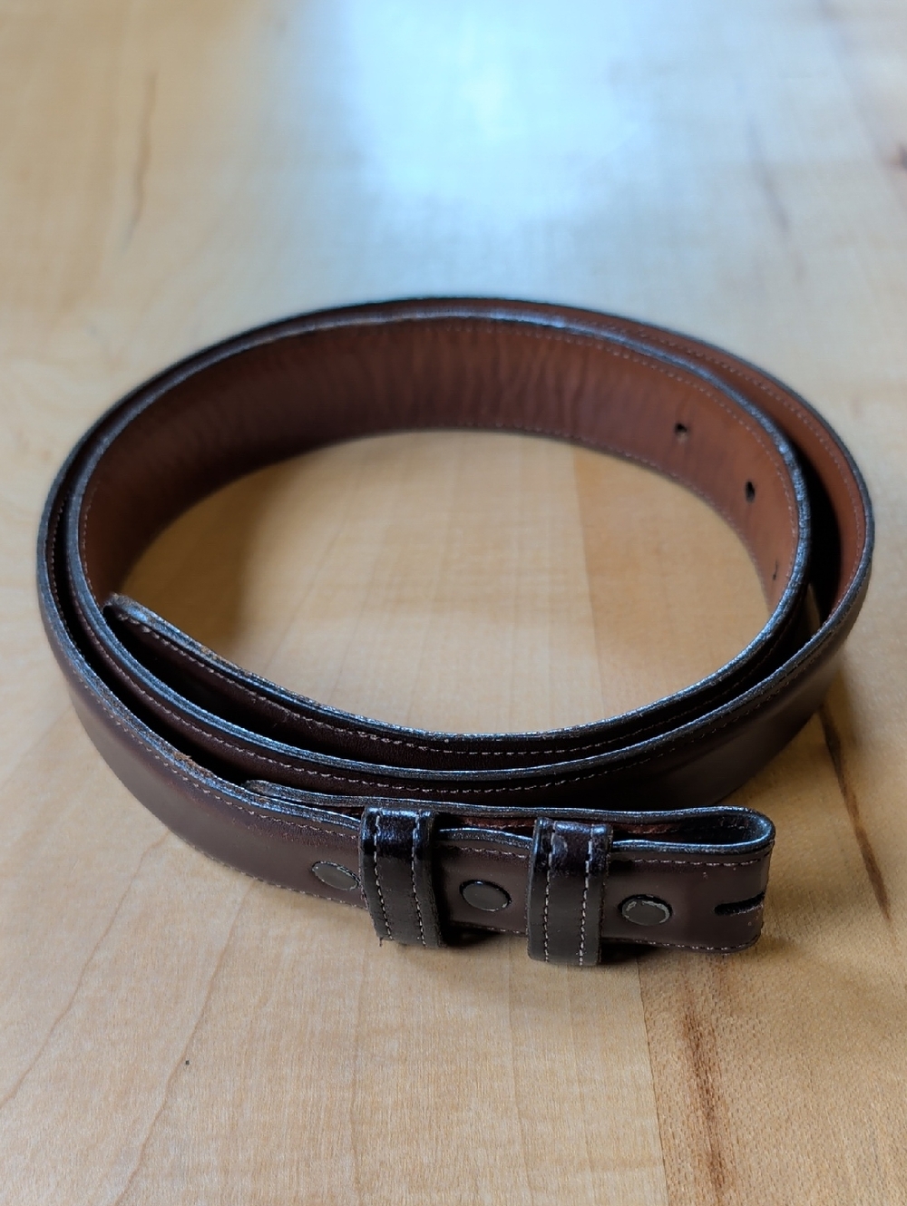 Men's Brown Leather Dress Belt with Contrast Stitching